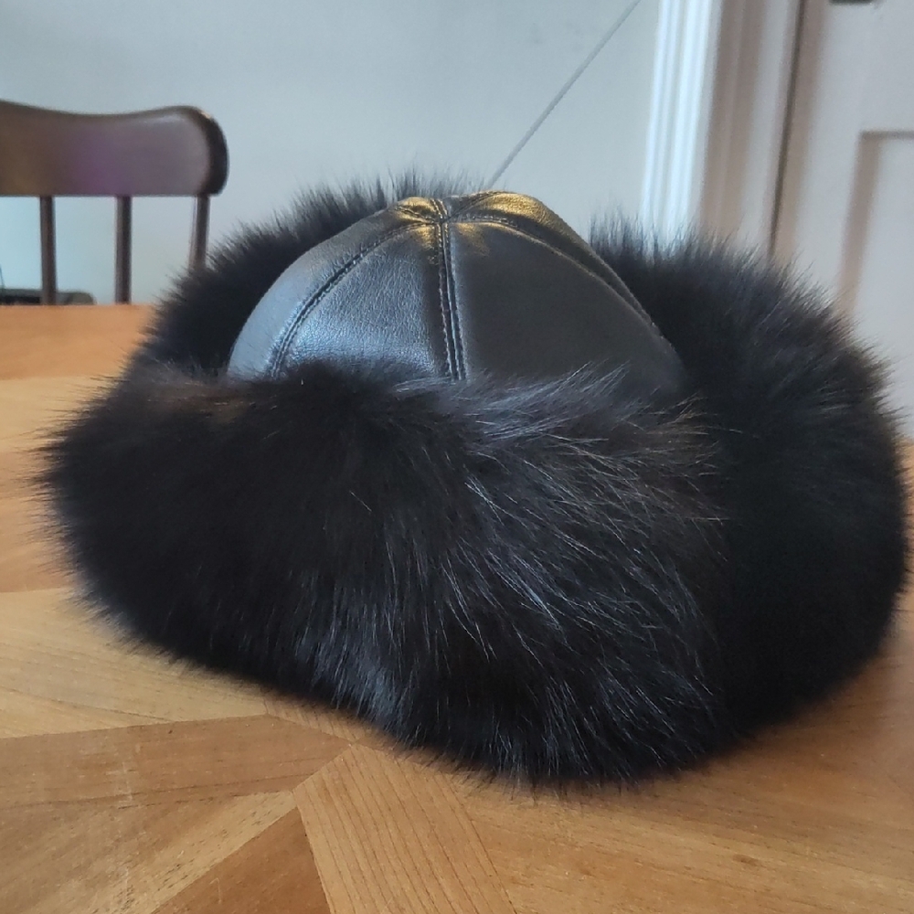 Saga Furs Leather Fox Fur Hat